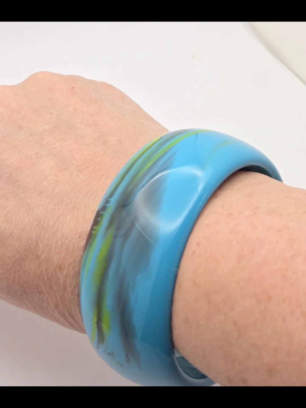 Vintage Marbled Turquoise Blue Chunky Resin Bangle Bracelet Wide Statement Cuff